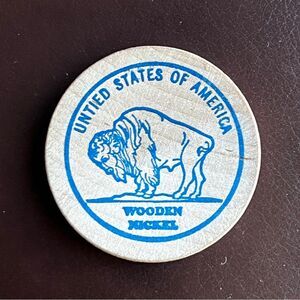 5/$20 Wooden Nickel International Maintenance Institute IMI 1.5" x1/8" Blue Ink